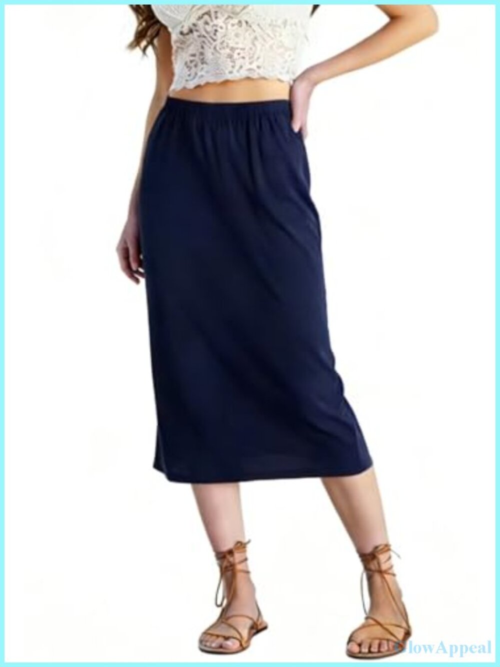 Midi Skirt High Waist Elastic Drawstring Cotton Casual